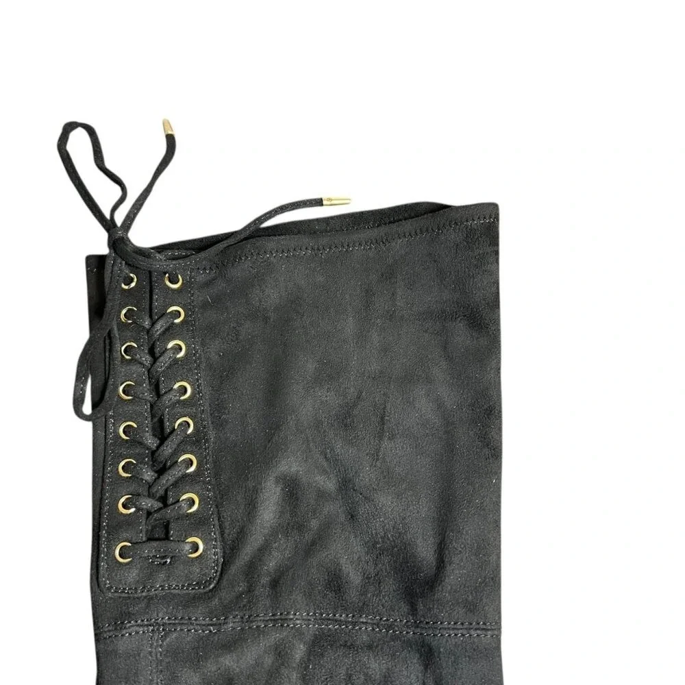 Material Girl Black Faux Suede Over Knee Thigh High Block 4